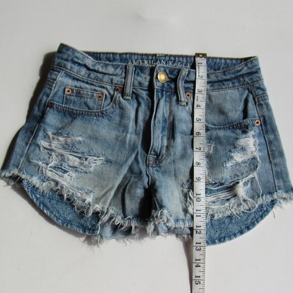 Vintage American Eagle Women's Hi-Rise Festival Distressed Denim Jeans Shorts - Picture 7 of 7
